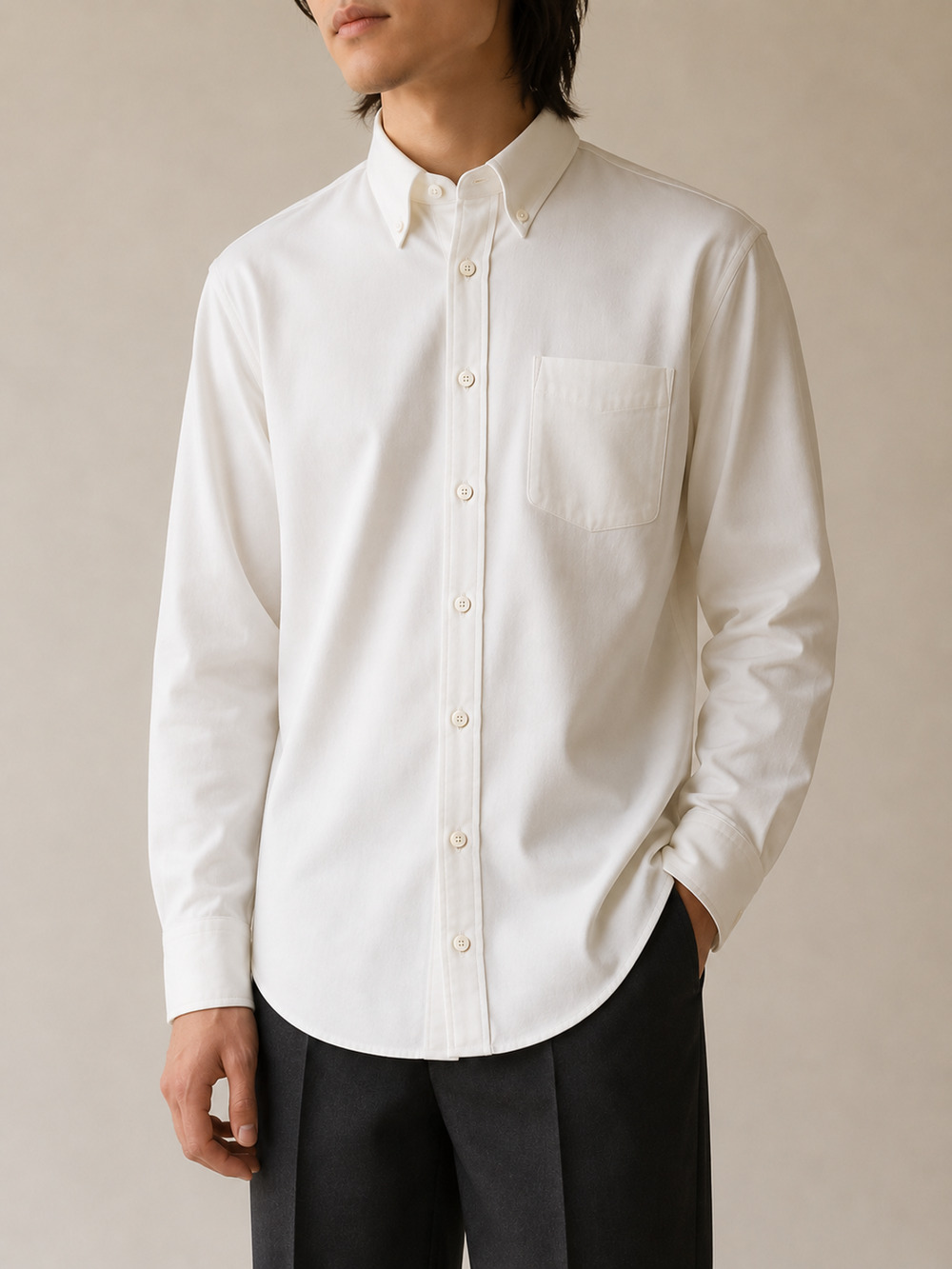 STAFFORD Oxford Shirt Mens 17 34-35 Ivory Button Down Dress Business Long Sleeve